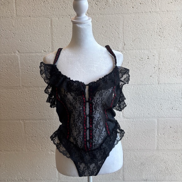 jcpenney Other - JCPenney Elegant Black Lace Chemise with Red Trim